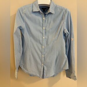 Girls Tommy Hilfiger Cotton Light Blue Striped Button Down Shirt, Size L (12/14)